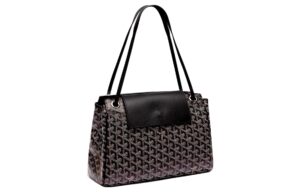 Goyard bag is designed for normal uses, having tan leather handles and an unmatched look. 